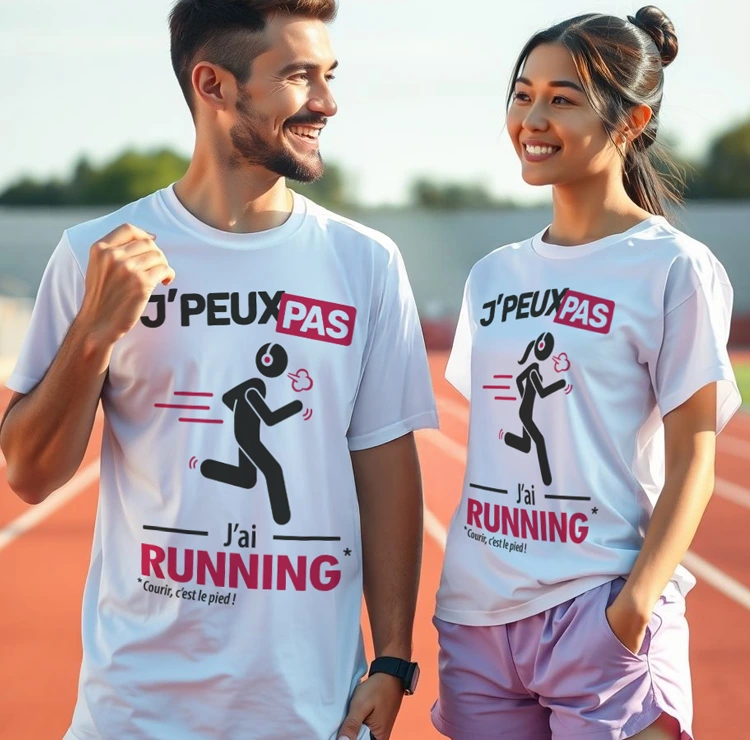 Prêt pour le run avec "j'ai running", le nouveau design personnalisé sur t-shirt Je Peux Pas
