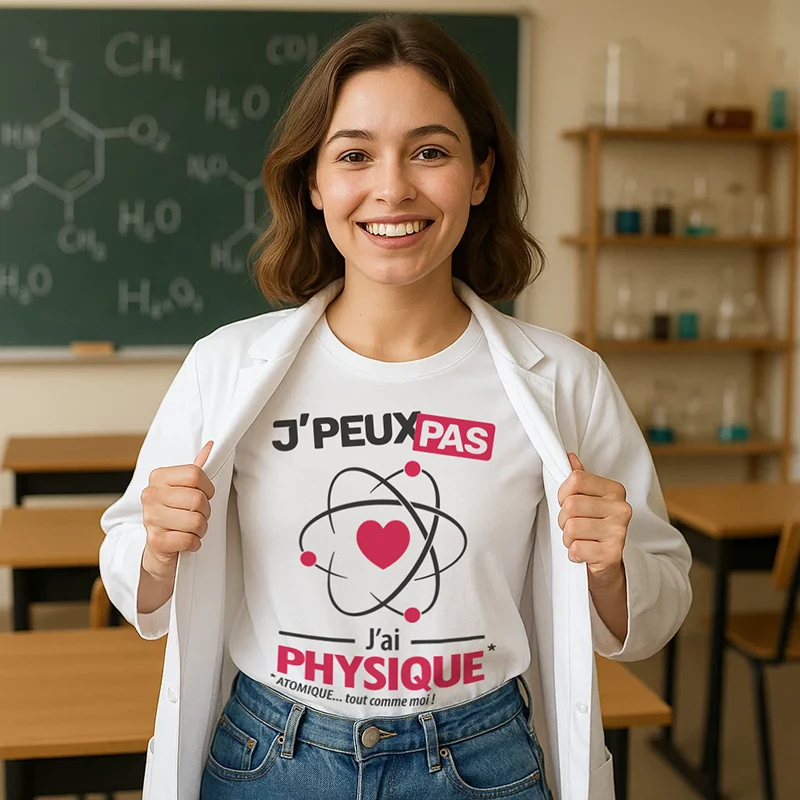 Etudiante en science avec le t-shirt décontracté j'ai physique