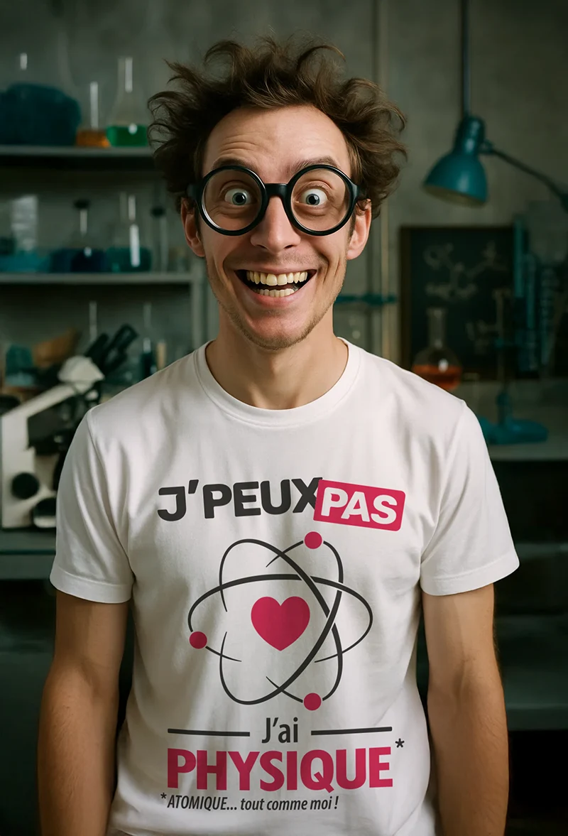 Notre scientifique fou te présente le t-shirt j'ai physique