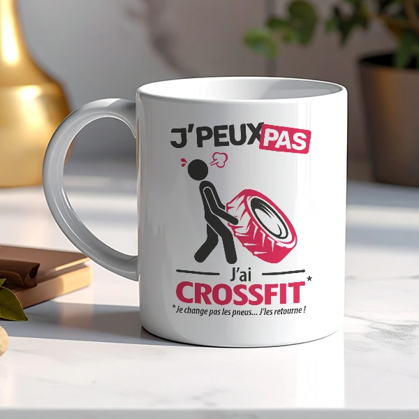 Mug 'je peux pas, j'ai crossfit' anniversaire personnalisé à message drôle