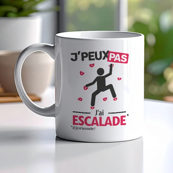 Cadeau anniversaire qui fait sourire : mug fun 'je peux pas, j'ai escalade'
