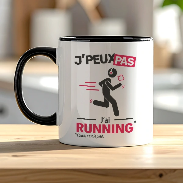 Mug blanc 'Je peux pas j’ai running' – cadeau anniversaire pour homme