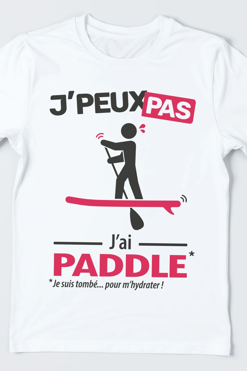 Design minimaliste Je peux pas, j'ai paddle imprimé sur t-shirt unisexe blanc