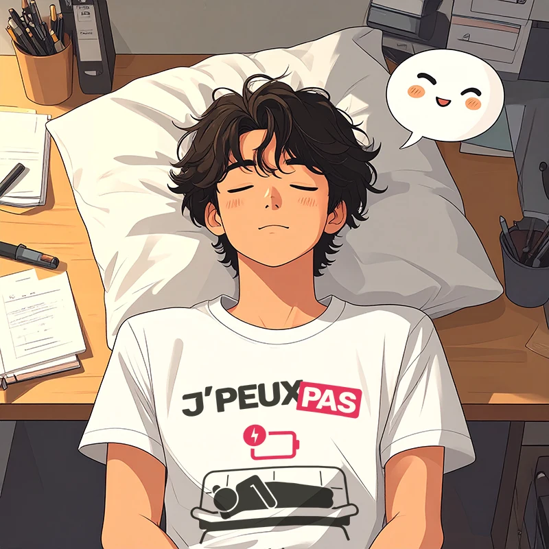Illustration créative d’un t-shirt Je peux pas j’ai sieste pour un cadeau anniversaire