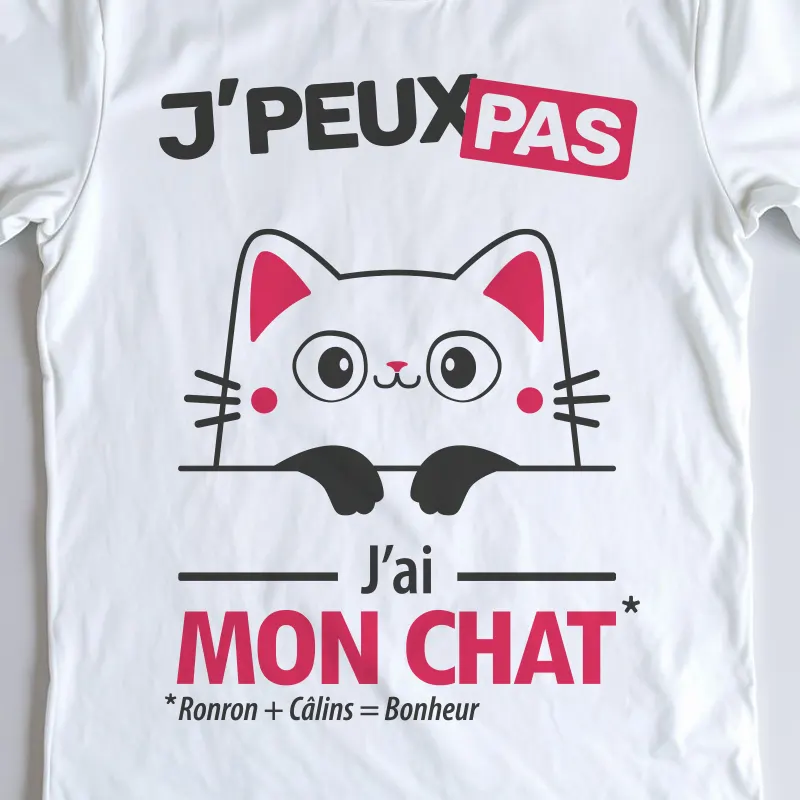 Design humour 'Je peux pas, j’ai mon chat' – parfait pour offrir aux amoureux des félins