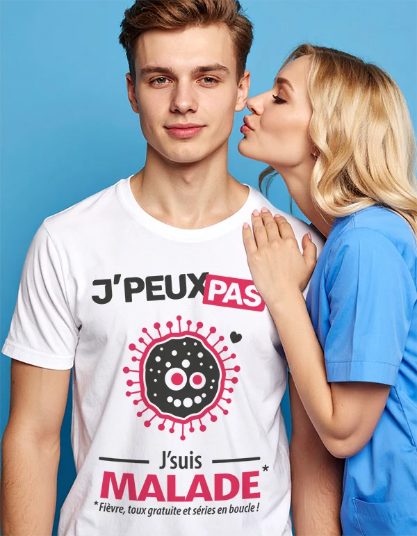 T-shirt “je peux pas je suis malade” pour homme en idée cadeau