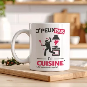 Mug avec citation drôle 'Je peux pas, j’ai cuisine', idée cadeau pour passionnés de cuisine