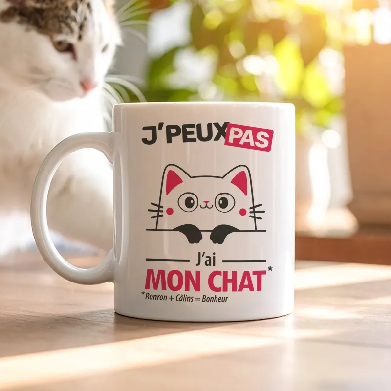 Mugs et tasses personnalisés à offrir avec message 'Je peux pas, j’ai mon chat'