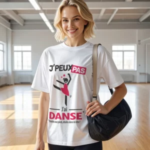 Design humoristique 'Je peux pas, j’ai danse' imprimé sur t-shirt pour femme