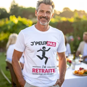 Design humoristique 'Je peux pas, j’ai retraite' imprimé sur t-shirt pour homme