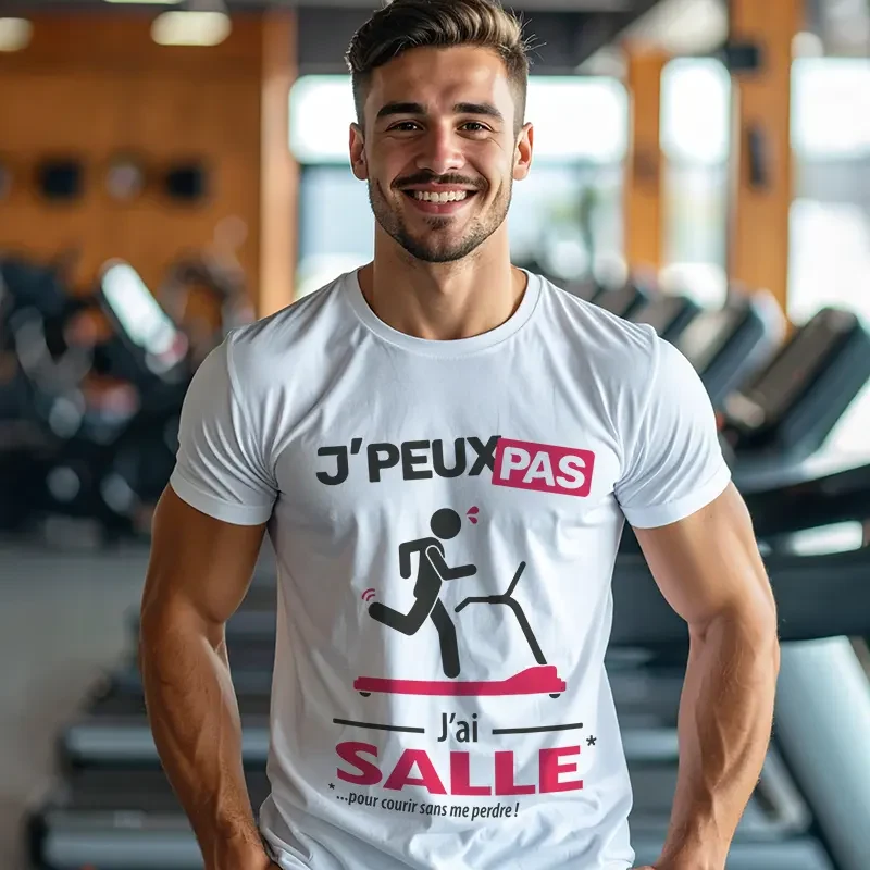 Idée cadeau 'Je peux pas, j’ai salle' imprimé sur t-shirt pour homme fun