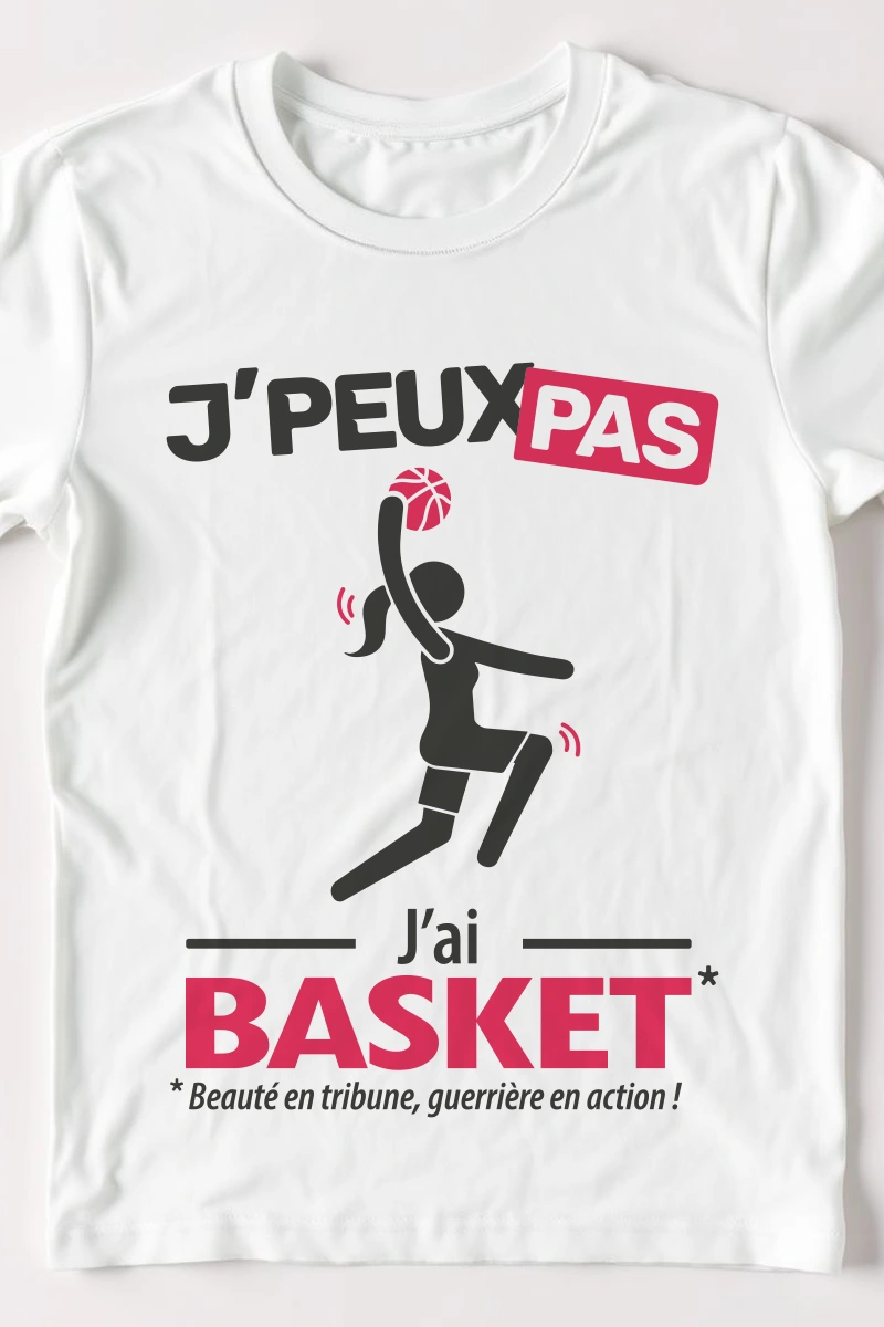 Illustration drôle du slogan je peux pas j’ai basket sur tshirt femme