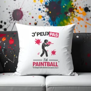 Coussin cadeau pour hommes tireurs avec design 'Je peux pas, j’ai paintball'