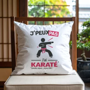 Coussin cadeau pour hommes karatékas avec design 'Je peux pas, j’ai karaté'