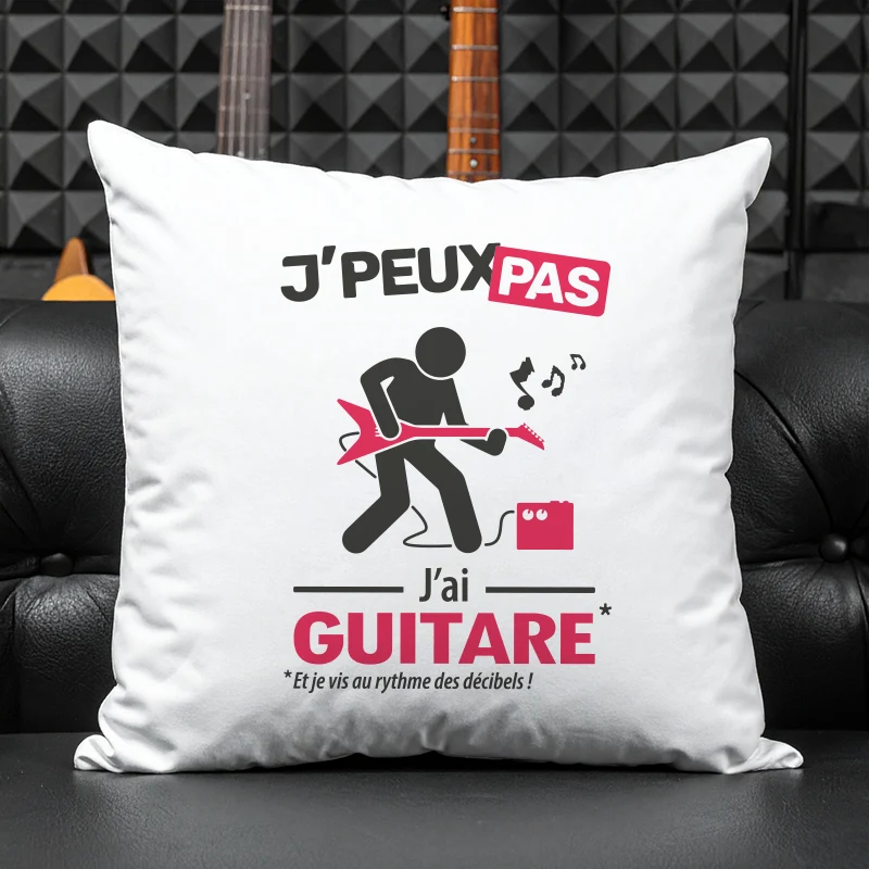 Coussin cadeau pour hommes guitaristes avec design 'Je peux pas, j’ai guitare électrique'
