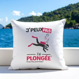 Coussin cadeau pour hommes plongeurs avec design 'Je peux pas, j’ai plongée'