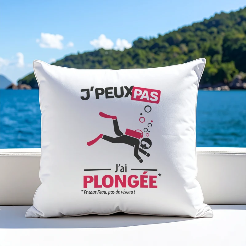 Coussin cadeau pour hommes plongeurs avec design 'Je peux pas, j’ai plongée'
