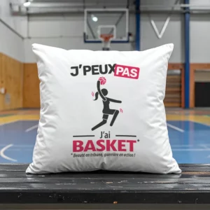 Coussin cadeau pour dunker avec design version femme 'Je peux pas, j’ai basket'
