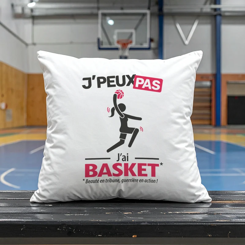 Coussin cadeau pour dunker avec design version femme 'Je peux pas, j’ai basket'