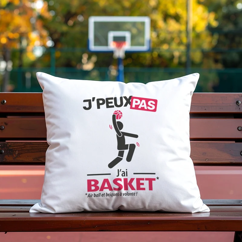 Coussin cadeau pour fan de dunks avec design 'Je peux pas, j'ai basket'