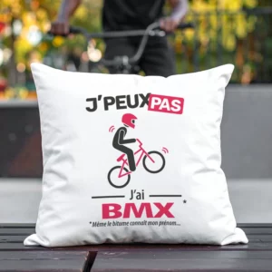 Coussin cadeau pour fan de vélo freestyle avec design 'Je peux pas, j'ai bmx'