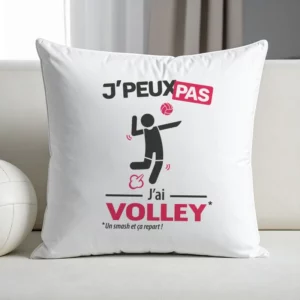 Coussin cadeau pour hommes volleyeurs avec design 'Je peux pas, j’ai volley'
