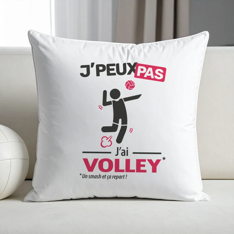 Coussin cadeau pour hommes volleyeurs avec design 'Je peux pas, j’ai volley'