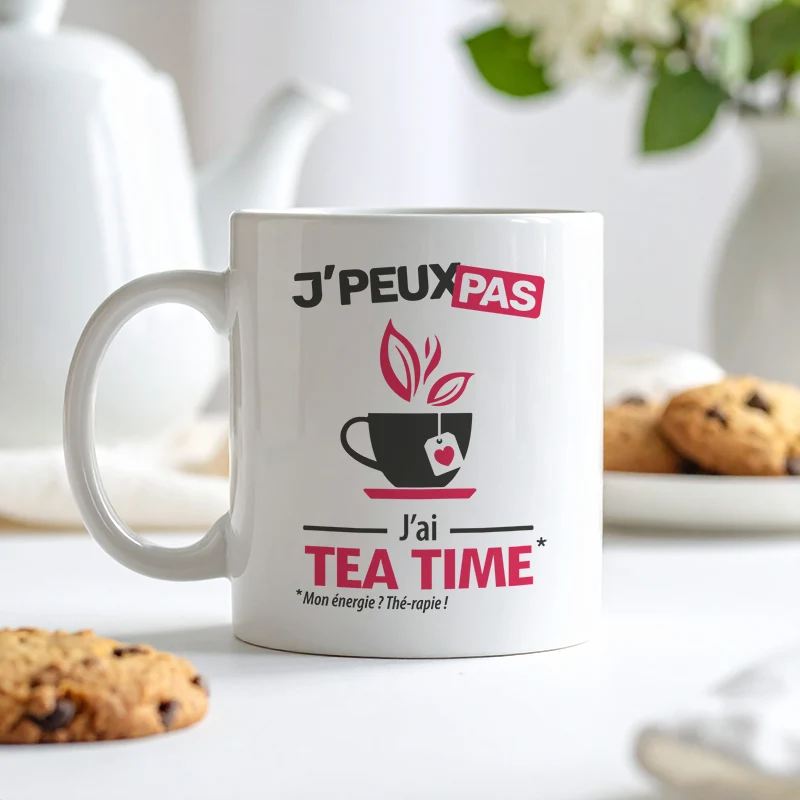 Cadeaux mug et tasse avec le message 'Je peux pas, j’ai tea time' pour le thé et café