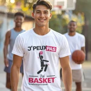 Idée cadeau 'Je peux pas, j’ai basket' imprimé sur t-shirt pour homme drôle
