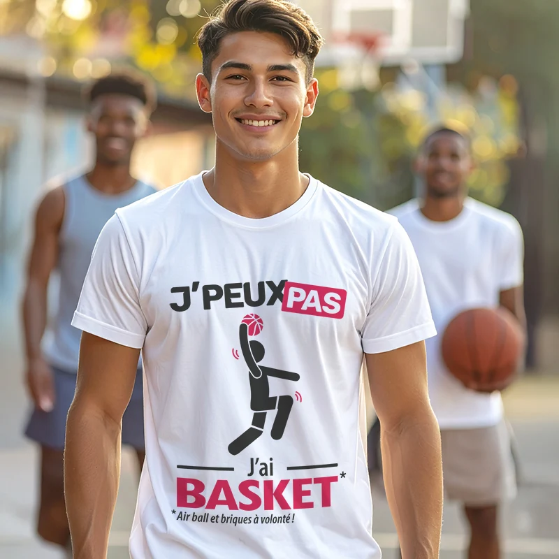 Idée cadeau 'Je peux pas, j’ai basket' imprimé sur t-shirt pour homme drôle