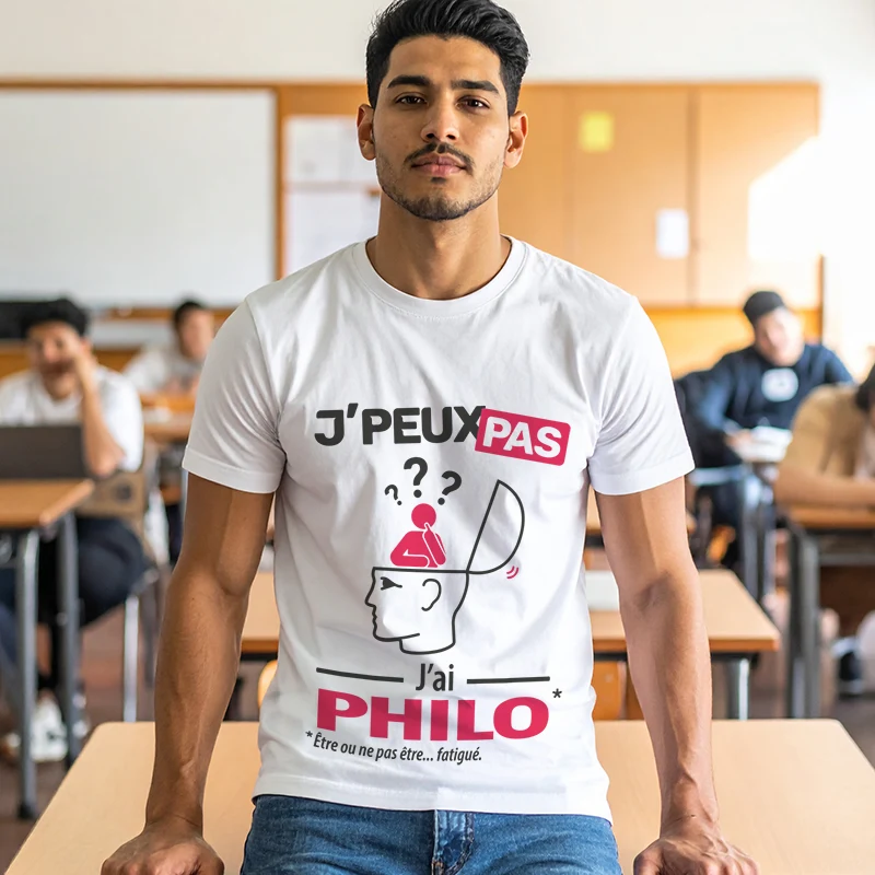Idée cadeau 'Je peux pas, j’ai philo' imprimé sur t-shirt pour homme fun
