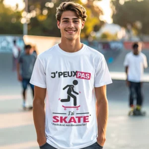Idée cadeau 'Je peux pas, j’ai skate' imprimé sur t-shirt pour homme fun