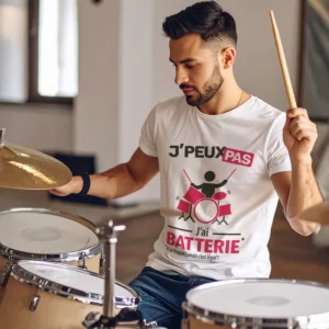 Idée cadeau 'Je peux pas, j’ai batterie' imprimé sur t-shirt pour homme fun