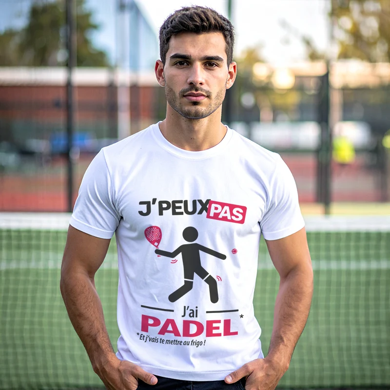 Idée cadeau 'Je peux pas, j’ai padel' imprimé sur t-shirt pour homme rapide