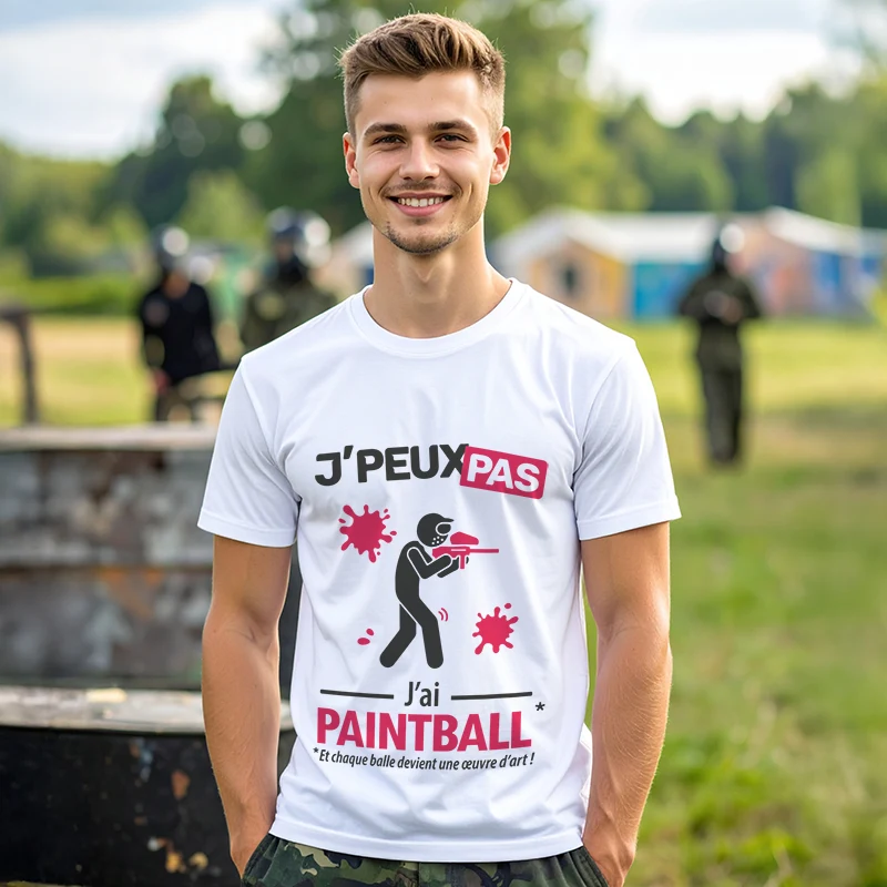 Idée cadeau 'Je peux pas, j’ai paintball' imprimé sur t-shirt pour homme tireur
