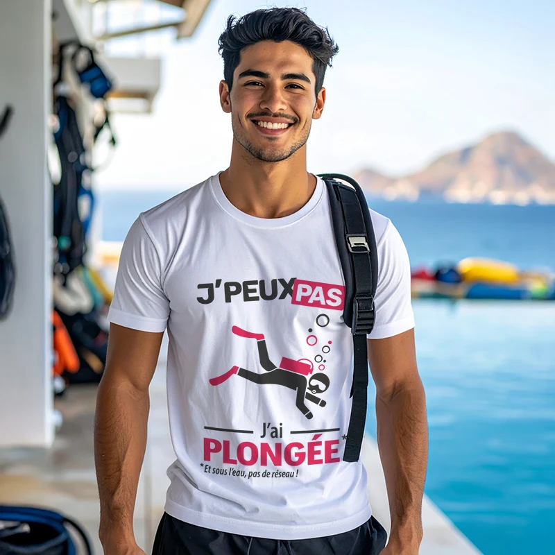 Idée cadeau 'Je peux pas, j’ai plongée' imprimé sur t-shirt pour homme cool