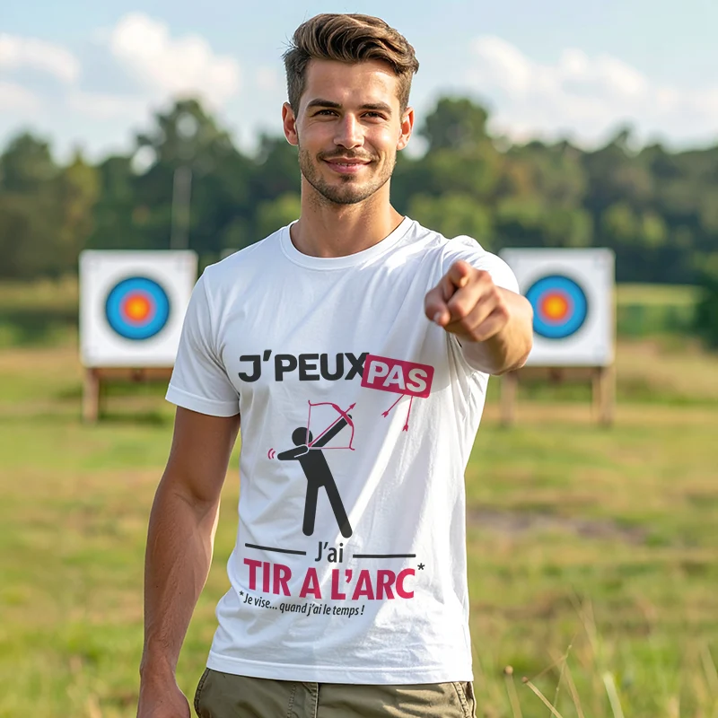 Idée cadeau 'Je peux pas, j’ai tir à l'arc' imprimé sur t-shirt pour homme précis