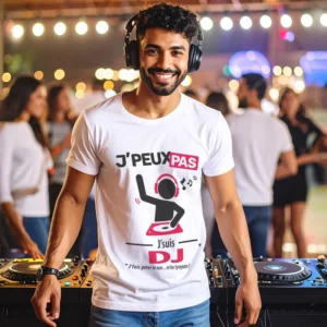 Idée cadeau 'Je peux pas, je suis DJ' imprimé sur t-shirt pour homme ambianceur
