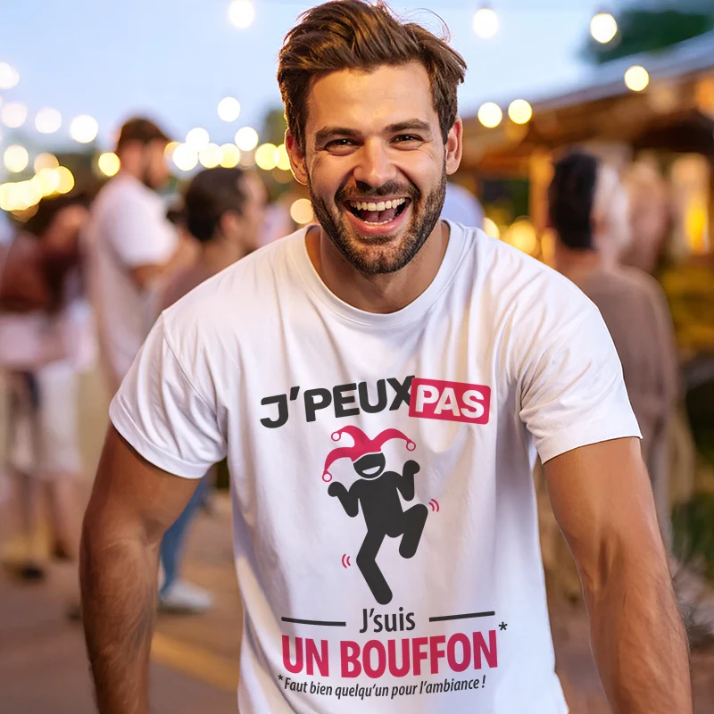 Idée cadeau 'Je peux pas, je suis un bouffon' imprimé sur t-shirt pour homme drôle