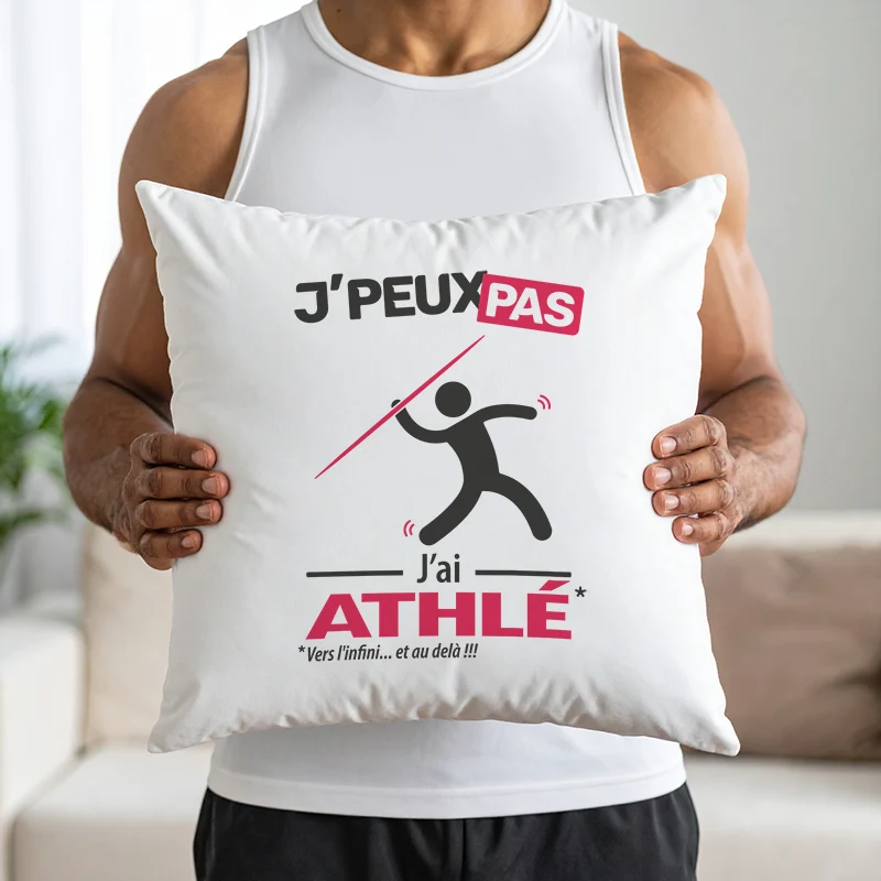Coussin cadeau pour hommes javelistes avec design 'Je peux pas, j'ai athlé'
