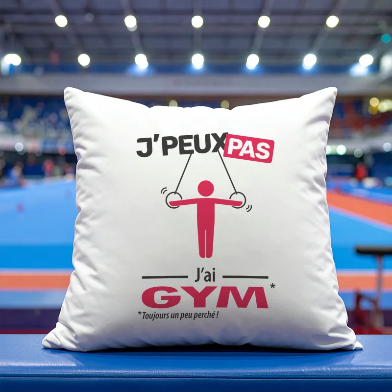 Coussin cadeau pour hommes avec design 'Je peux pas, j'ai gym' version anneaux