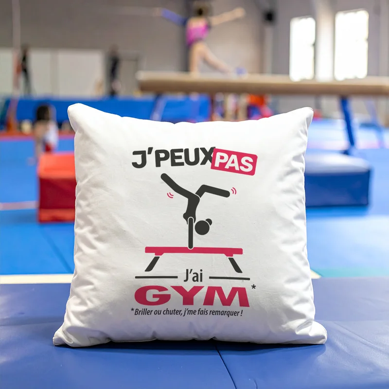 Coussin cadeau pour décorer votre intérieur avec 'Je peux pas, j’ai gym' version femme