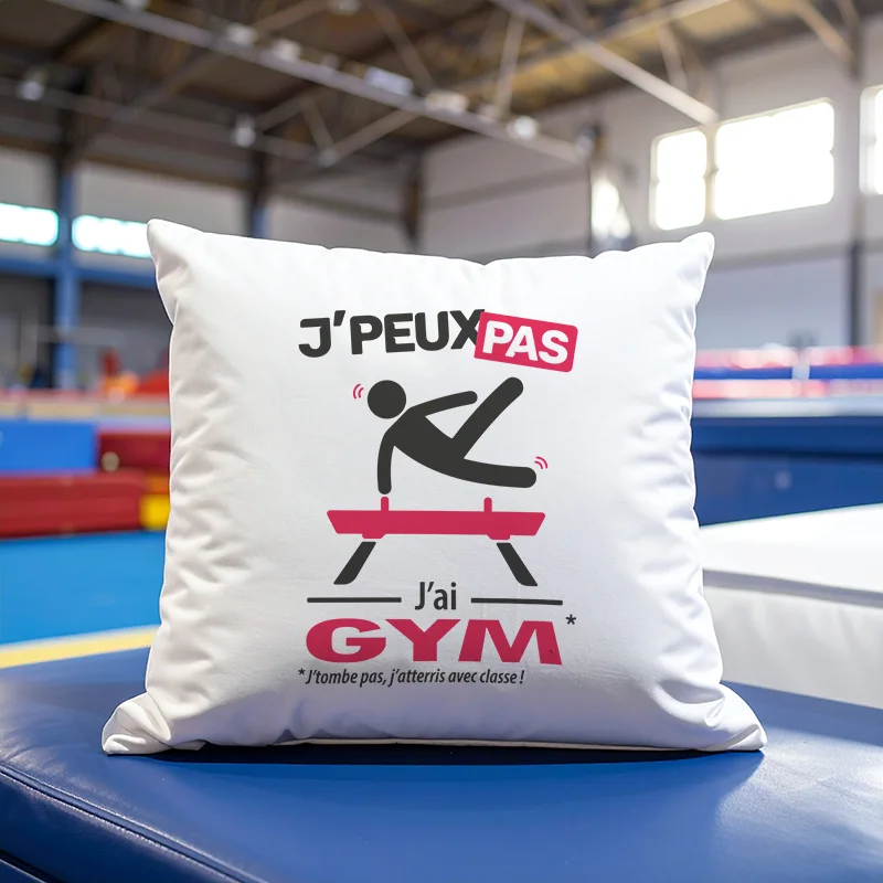 Coussin cadeau pour hommes gymnastes avec design 'Je peux pas, j'ai gym'