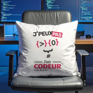 Coussin cadeau pour hommes programmeurs avec design 'Je peux pas, je suis codeur'