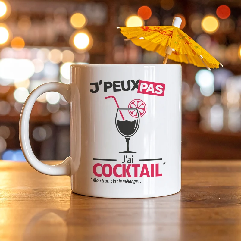 Accessoires mug et tasse apéro avec message 'Je peux pas, j’ai cocktail'