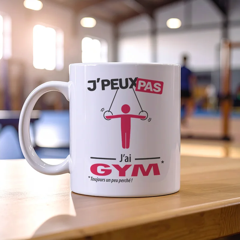 Accessoires mug et tasse anneaux avec message 'Je peux pas, j’ai gym' pour homme