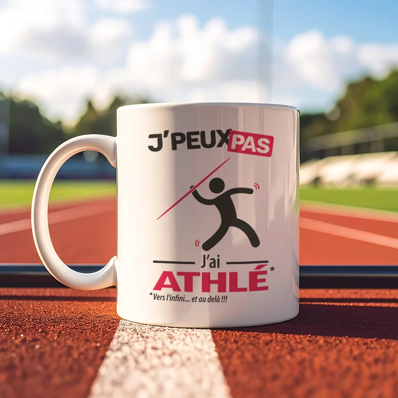 Accessoires mug et tasse javelot avec message 'Je peux pas, j’ai athlé' pour homme