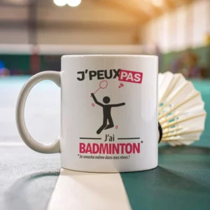 Accessoires mug et tasse avec message 'Je peux pas, j’ai badminton' pour homme