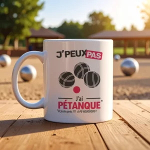 Accessoires mug et tasse apéro avec message 'Je peux pas, j'ai pétanque'