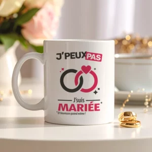 Cadeaux mug et tasse avec citation drôle 'Je peux pas, je suis mariée' pour femme